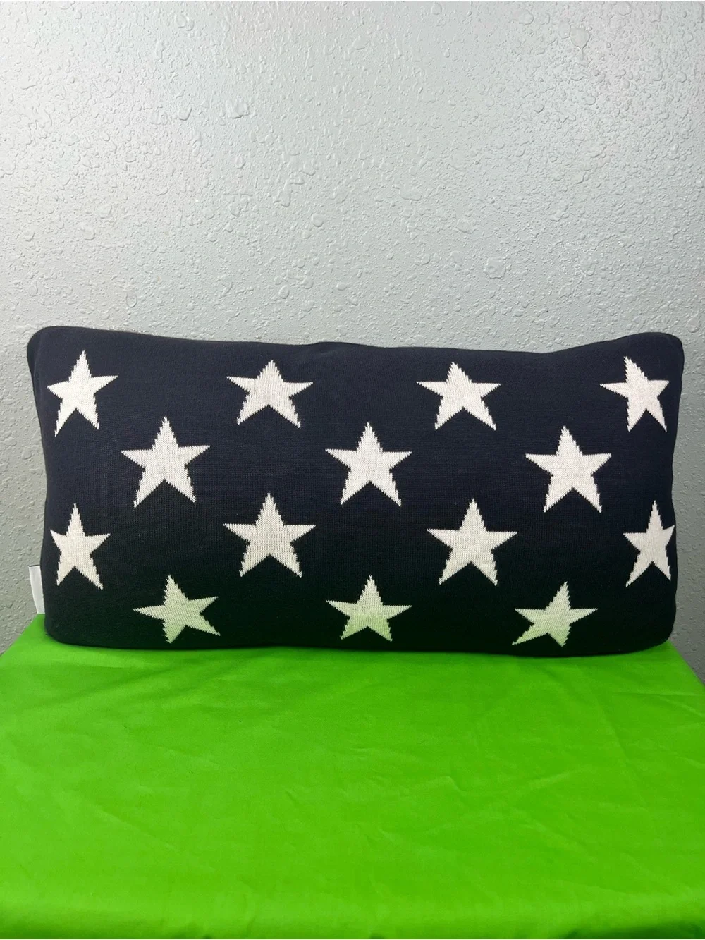 Stars & Stripes Knit Lumbar Throw Pillow Navy White Stars 24x12 Cotton
